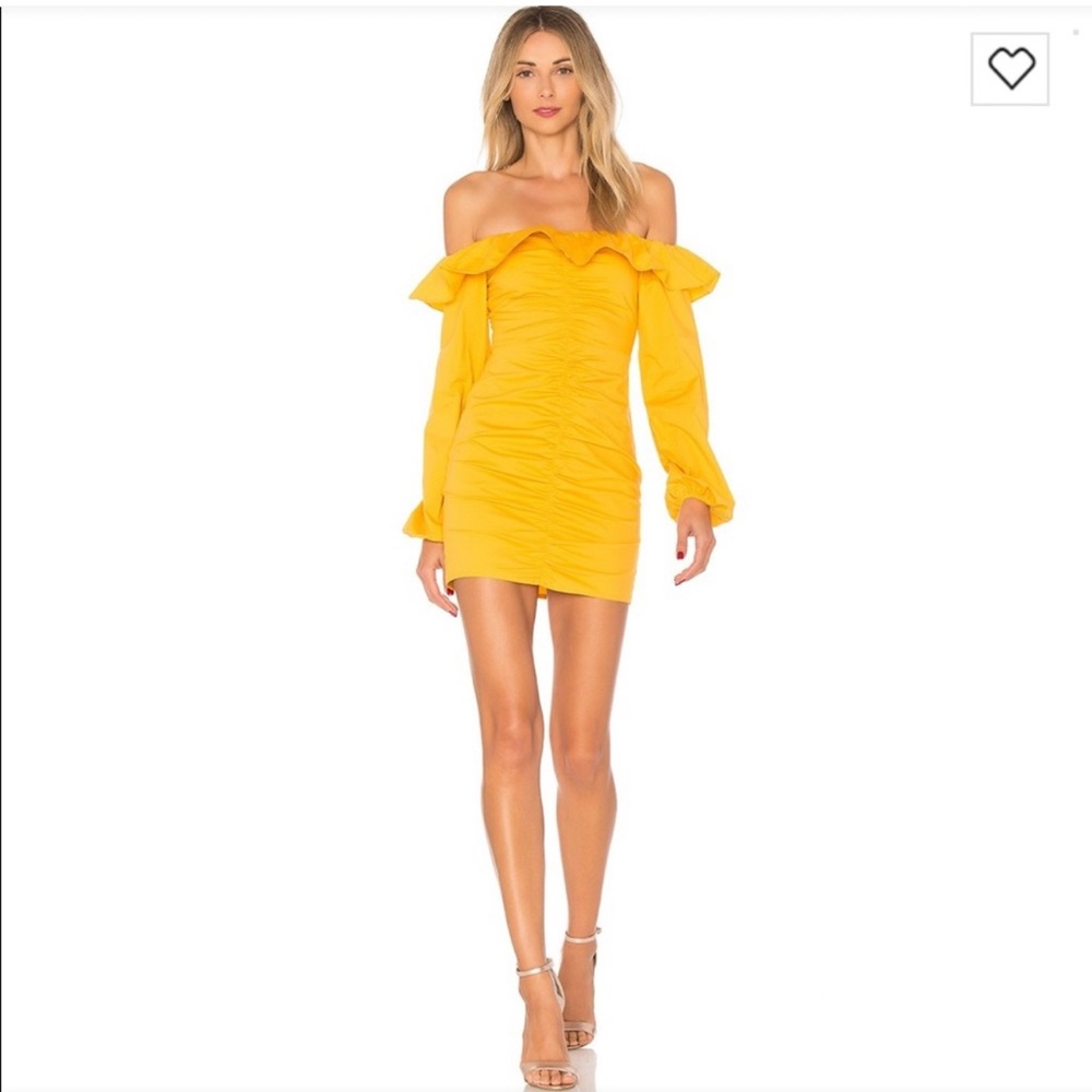 Tularosa Yellow Ruched Off-Shoulder Mini Dress